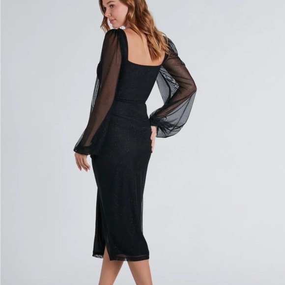 Windsor Black Bodycon Midi Dress with Bishop Sleeves - Picture 2 of 6
